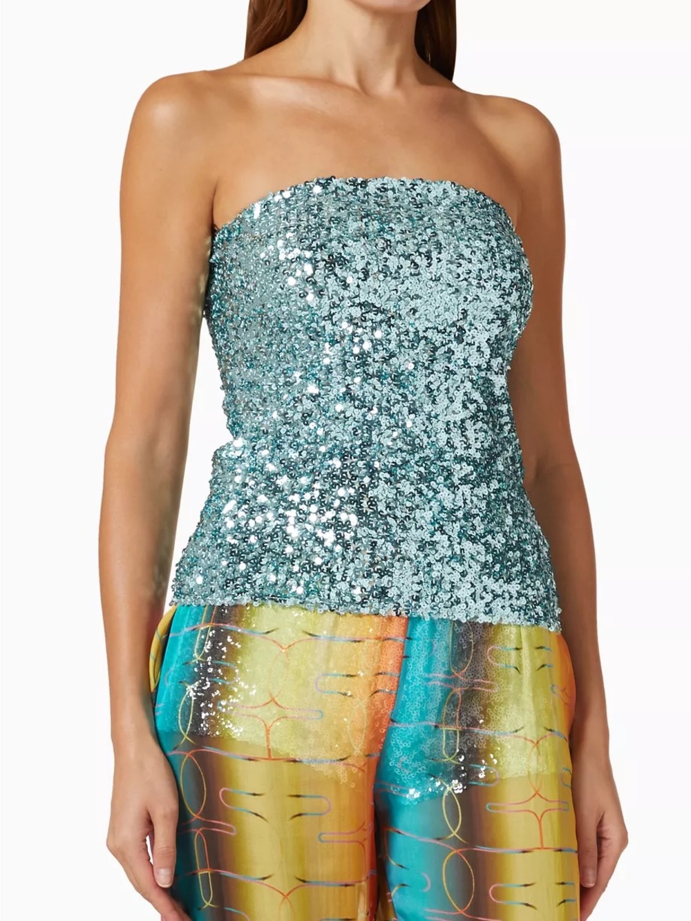 SIEDRÉS Sequin Tube Top - Aqua